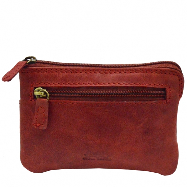 Schlüsselmäppchen Schlüsseltasche Etui mit Reißverschluss Geldbörse Portemonnaie mit Schlüsselring und Karabiner (Rot)